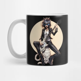 Cat Lady Rockstar: Black & White Comic-inspired Cartoon Music Mug